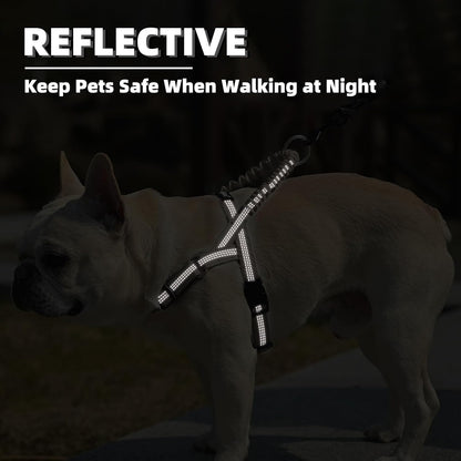 PUPTECK No Pull Dog Harness Medium Sized Dog, Adjustable Reflective Pet Vest Harness with Bungee Handle, Escape Proof No Choke Harness for Medium Dogs Walking Training, Beige M