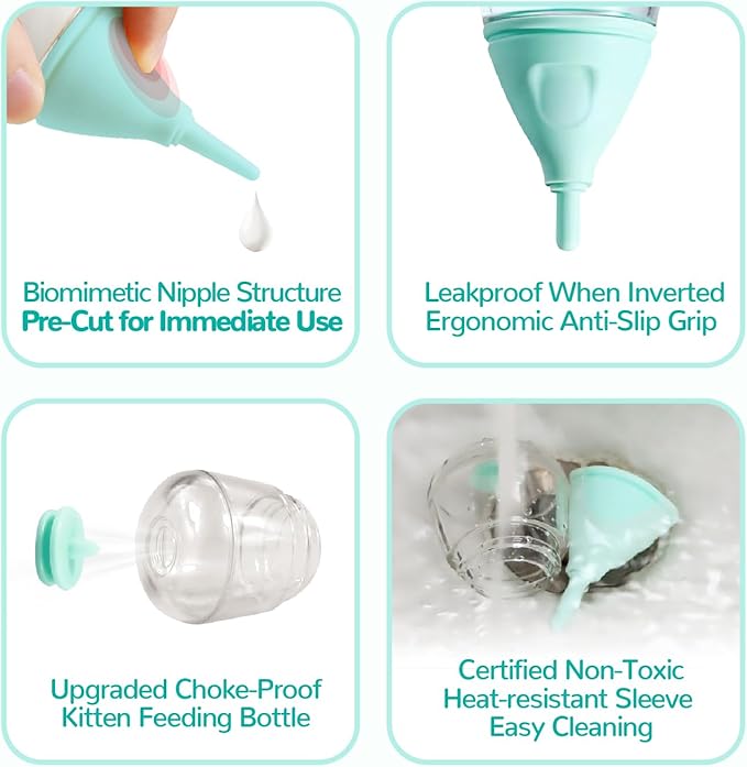 RockTech Ergonomic Kitten Bottle Feeding kit, Puppy Bottles for Nursing Puppy Milk -40ml Anti-Choking Slow Flow Nursing Bottle for Newborn Kittens/Puppies/Small Animals,Silicone Feeder (Blue)