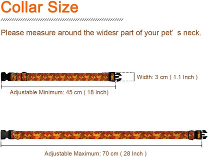 Fall Red Orange Maple Leaf Autumn Pet Collar Cat Dog Neck Strap Quick Release Buckle Adjustable Female Male Puppy Corgi