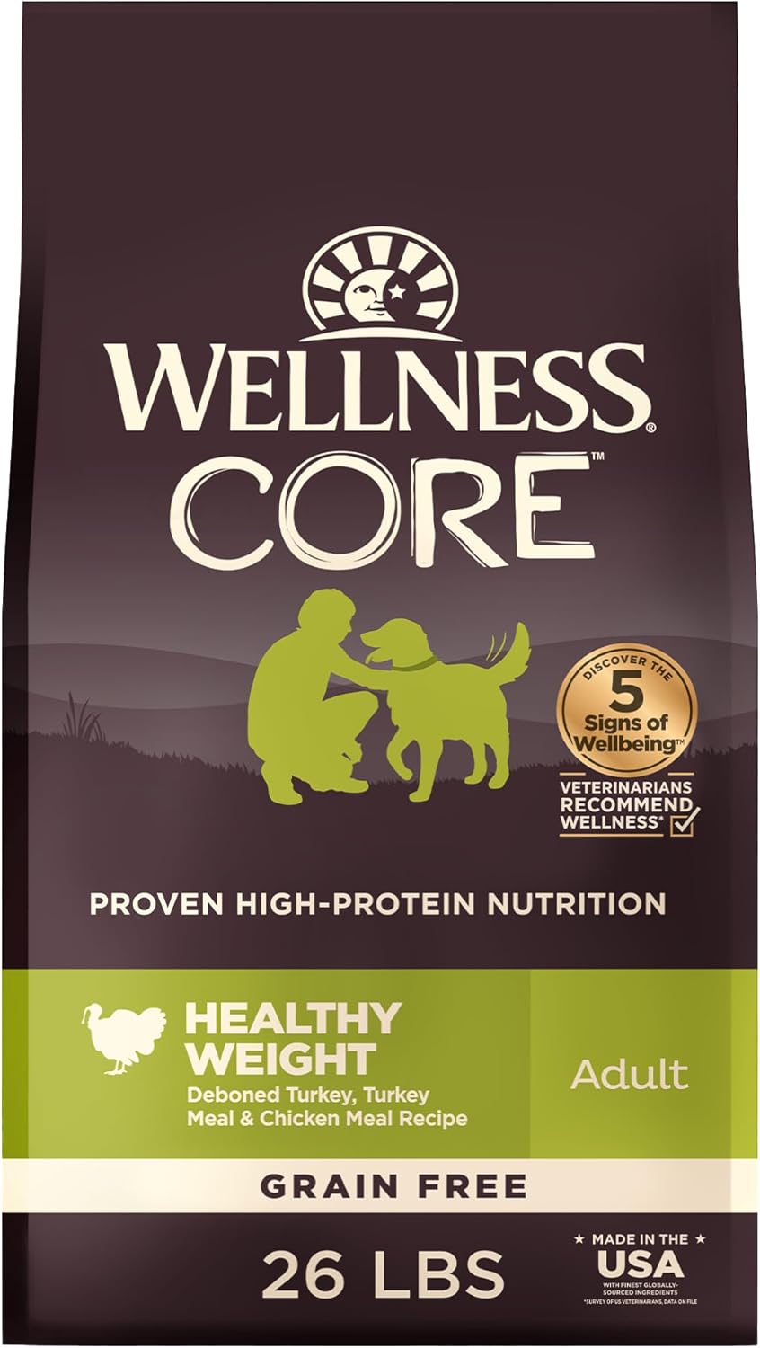 Wellness CORE Dry Dog Food, Grain-Free, High Protein, Natural, Healthy Weight Turkey & Chicken Recipe, (26-Pound Bag)