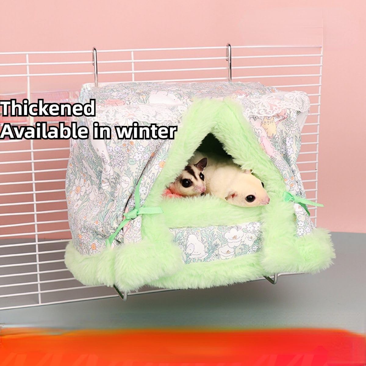 Rat Hammock for Cage Chew Proof Rat Toys Warm Bed, Small Animal Hanging Stainless Steel Basket Ferret Cage Accessories and Habitats Removable Nest Mat for Hamster, Sugar Glider, Hedgehog (Pink)