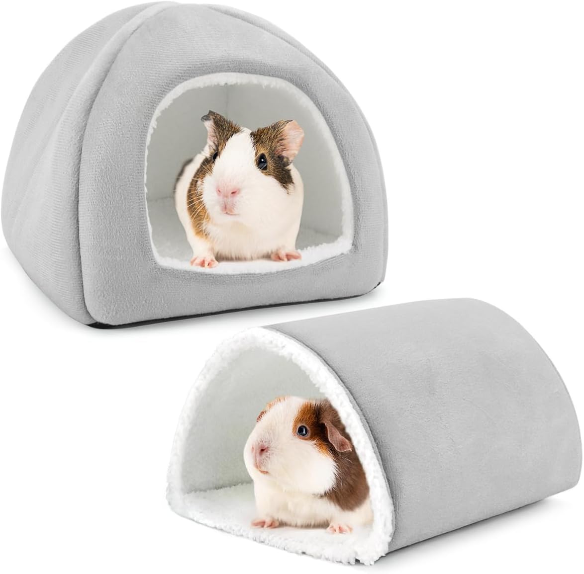 Guinea Pig Hideout and Tunnel Set, Soft Plush Bed & Play Tunnel for Guinea Pigs, Rabbits, Ferrets, Small Animals - Washable Accessories for Resting, Hiding, Exercising