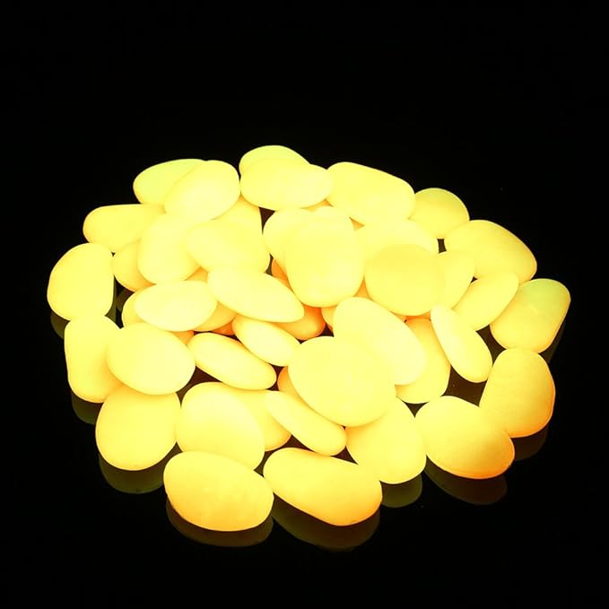 Shiny Stone Glow in The Dark Pebbles,Decorative Glow Stones,Fish Tank Aquarium Gravel,Glow Pebbles for DIY Garden Gifts Decoration(Big Size, 3-4cm, 400g/14.1oz) (Orange Yellow)