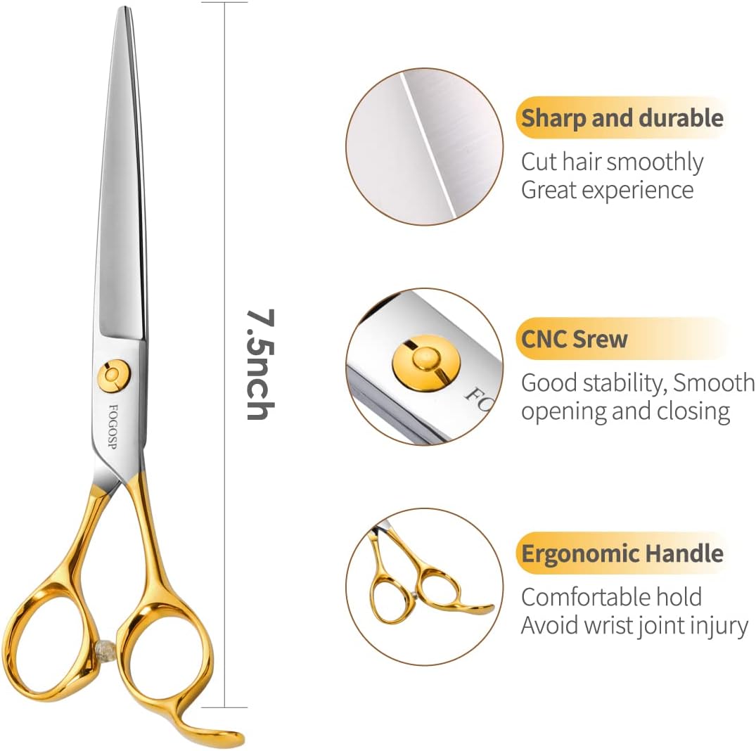 Professional Dog Grooming Scissors Straight 7.5" Pet Grooming Shears for Cutting Small Dogs Cat Thick Hair Japan 440C Stainless Steel Right Handed(7.5in Straight, Gold)