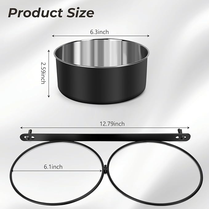 Yummy Sam Hanging Pet Dog Food Water Bowl for Cage, Stainless Steel Non-Spill Kennel Hanging Cats Pets Bowls with Clamp Holder Crate Feeder Dish for Medium Large Dogs Pets (Black)