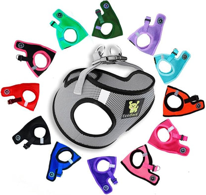 EcoBark Teacup Dog Harness - Step in Luxury Soft Dog Harness - Reflective and Adjustable Mini Body Halter Vest -Tiny Soft Mesh Toy Breed Harness (Gray, XXXS)