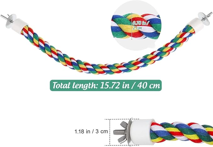 Colorful Bird Rope Perch Stand, Birdcage Swing Spiral Toys, Bird Climbing Standing Bungee Rope Perches Chew Toys Cage Accessories for Cockatiels Parrots Birds (40CM/15.7inch)