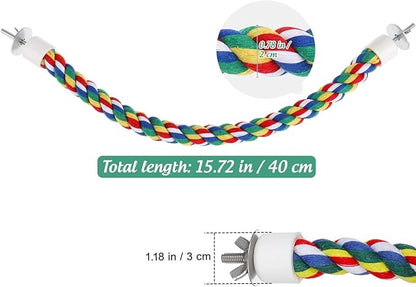 Colorful Bird Rope Perch Stand, Birdcage Swing Spiral Toys, Bird Climbing Standing Bungee Rope Perches Chew Toys Cage Accessories for Cockatiels Parrots Birds (40CM/15.7inch)