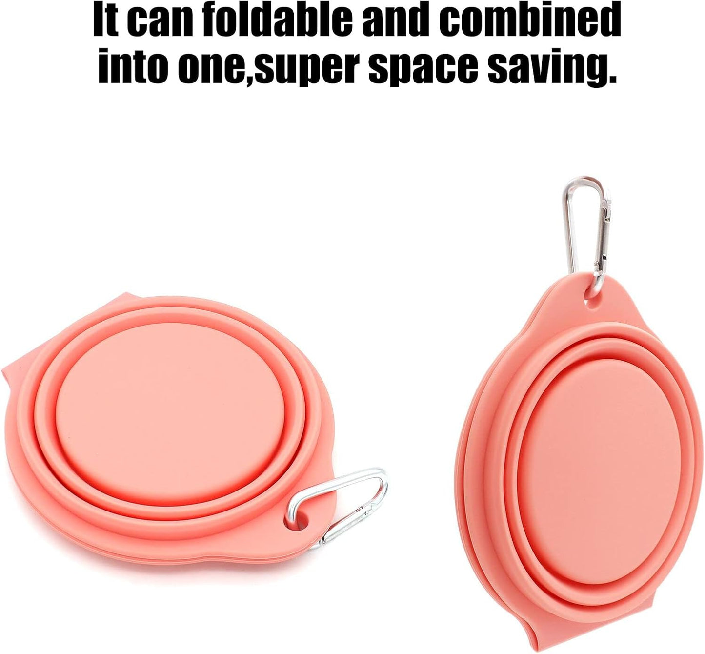 SLSON Collapsible Dog Bowls,Integrated Molding Dog Double Bowl No Plastic Rim 2 in 1 Foldable Pet Food & Water Bowl Cat Feeder Dish for Walking,Hiking,Camping (Coral Pink)