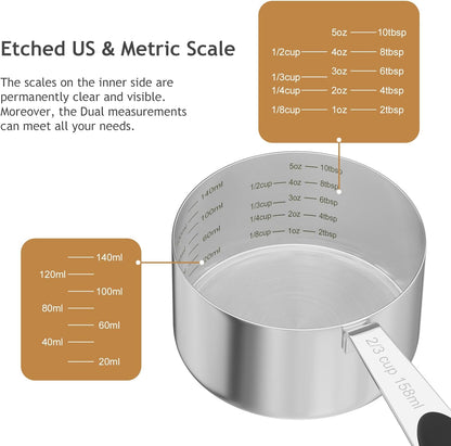 2PCS 2/3CUP(158ml) Dog Cat Food Scoop, Stainless Steel Measuring Cup, Metal Pet Scooper with Inner Precision Scale Measurement
