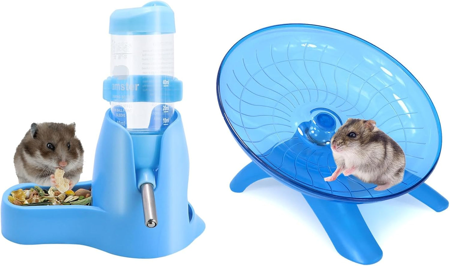 Wontee Hamster Water Bottle Water Dispenser Hamster Silent Exercise Running Wheel for Dwarf Hamsters Gerbil Mice (Blue, 80ML)