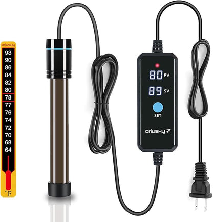 Orlushy 100W Submersible Aquarium Heater, Adjustable Fish Tank Heater with Digital Display External Controller, Overheat Protection and Free Thermometer for 10-20 Gallon Freshwater and Saltwater Tank