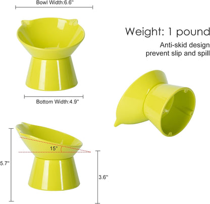 Detachable Elevated Cat Bowls, 15° Tilted Raised Cat Food Bowl Anti-Vomiting,Whisker Friendly, Adjustable Pet Dishes for Protecting Spine, cat Bowls for Indoor Cats Adult Kitten
