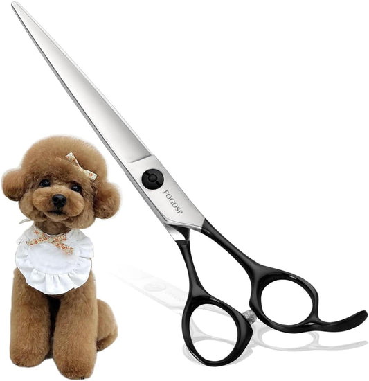 Professional Dog Grooming Scissors Straight 7" Grooming Shears for Cutting Small Pet Cat Thick Hair Japan 440C Stainless Steel Super Sharp Right Handed(7 in Straight, Black)