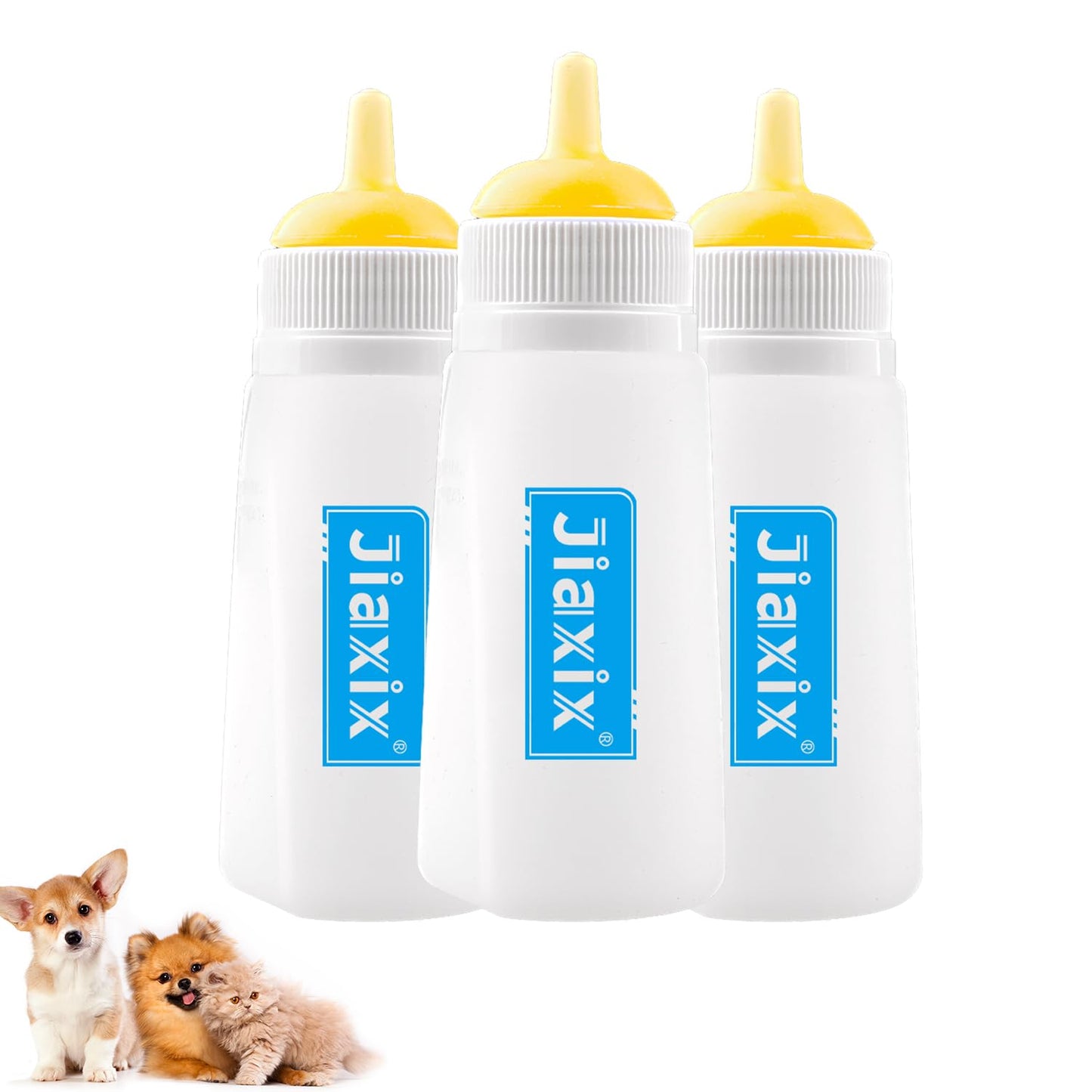 3 Pack Kitten Silicone Bottle Feeding Kit,Nipple & Feeding Kit for Kittens, Reusable Newborn Kitten Supplies, Suitable for Feeding Kitten, Puppy, Rabbit,Hamster (Yellow, Large)