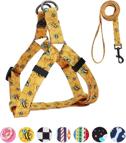 QQPETS Dog Harness Leash Set Adjustable Heavy Duty No Pull Halter Harnesses for Small Medium Large Breed Dogs Back Clip Anti-Twist Perfect for Walking (XS(12"-18" Chest Girth), Yellow Bee)