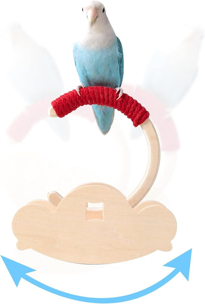 Wooden Bird Perch Stand with Cotton Rope - Enrichment Interactive Spinning Swing Perch for Cockatiels Conures Lovebirds Parrotlets Budgies - Red