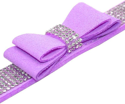 Rhinestone Dog Collar, Cute Dazzling Sparkling Soft Suede Leather Adjustable Pet Dog Cat Collar Crystal Diamond for Puppy Small Medium Large Dogs (XS:21-26cm, Purple-1)