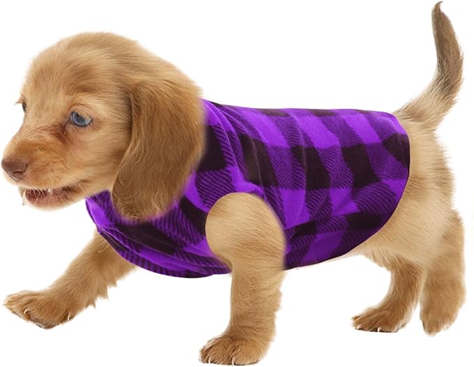 KAMA BRIDAL Spring Autumn Winter Coat Pullover Fleece Vest for Cats Small and Medium Dogs Thin Sweater Purple & Black Plaid (Purple, XXXS)