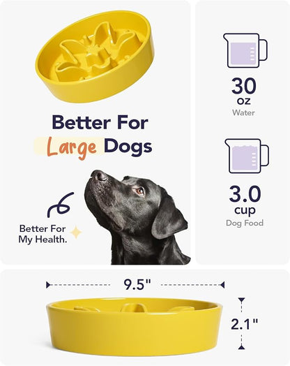 LE TAUCI Slow Feeder Dog Bowls Ceramic,3 Cups Slow Feeding Dog Bowl Medium Large Breed, Pet Bowl for Fast Eaters, Puzzle Pet Dishes, Star Yellow