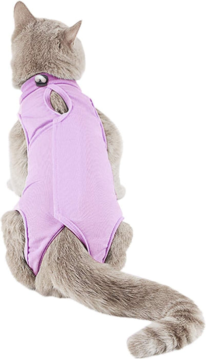 Kitten Onesies,Cat Recovery Suit for Abdominal Wounds or Skin Diseases,After Surgery Wear Anti Licking Wounds,Breathable E-Collar Alternative for Cat Purple S