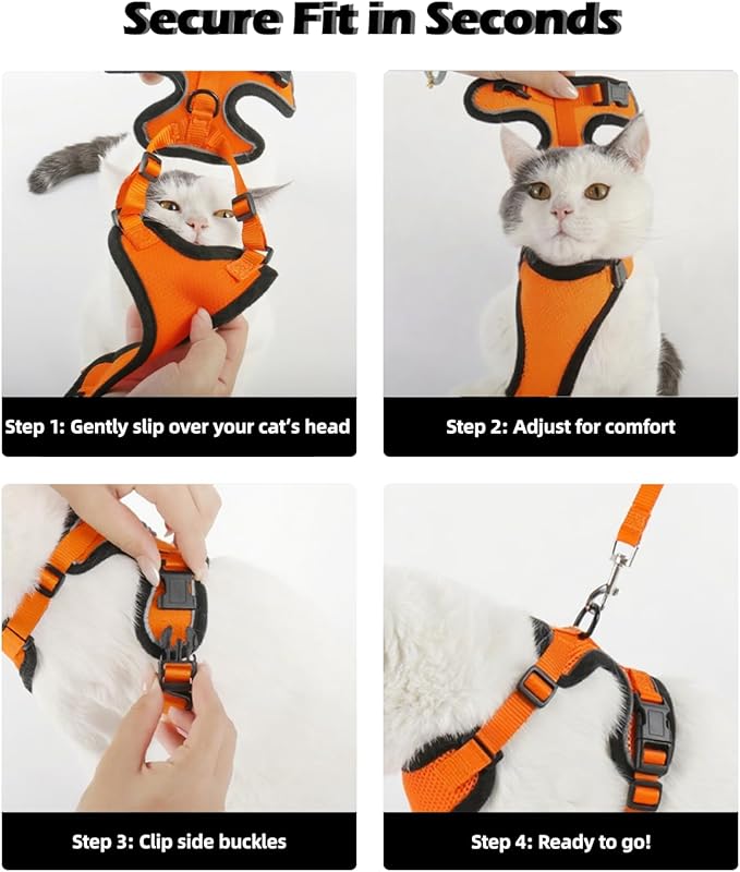 Luxelle 2 Pack Escape-Proof Cat Harness and Leash Set for Walking – Adjustable No Pull Soft Vest with Easy-Wear Buckle, Reflective Straps, Breathable Mesh – Outdoor Travel Harness for Cats & Kittens
