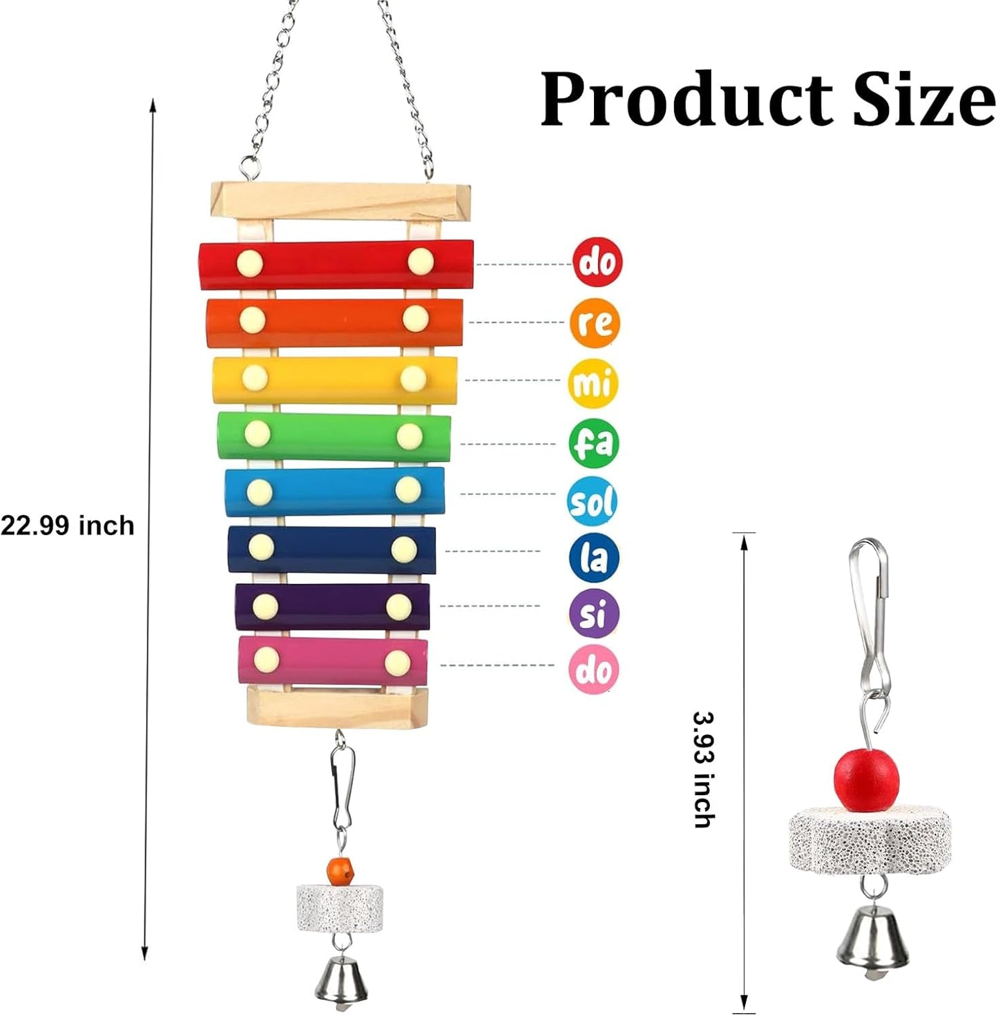 Large Parrot Suspensible Xylophone Toy, Multicolored Natural Wooden Bird Chewing Toys with Grinding Stone for Large, Medium Birds, Macaws, African Grey, Cockatoos, Amazon