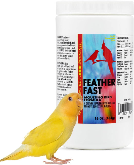 Morning Bird Feather Fast 16 Oz – Multi-Vitamin During Molt - Molting Support Supplement for Bird – Amino Acid & Vitamin Powder Formula– Promotes Feather Growth, and Full Plumage – for All Adult Birds
