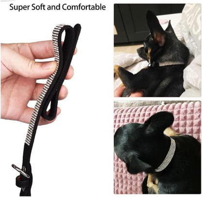 Serijoars Small Dog Collar with Rhinestone Crystal Diamond Colorful Bling Girl Puppy Cat Collars (XXS, Black)