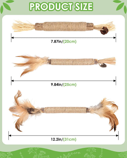 TINDTOP Silvervine Sticks for Cats with Natural Feather, Catnip Chew Toys for Kittens Teeth Cleaning, Increase Appetite, Calm Cat Anxiety and Stress, Cat Dental Toy (3 Pack)