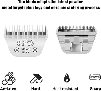Wide Blades for Dog Grooming Blades Compatible with Andis Dog Clippers,5FW Dog Clipper Blades Compatible with Oster A5,Wahl km10 Dog Clippers for Horse Dog Cat Animals,Stainless-Steel Blade Sharp