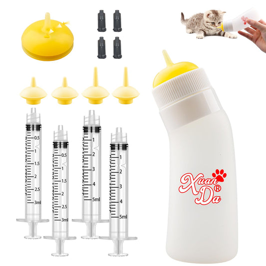 Pet Feeding Nipple with Syringe, Soft Silicone Nursing Pet Feeding Bottle, Ventilation Valve Resistant Tearing for Puppies, Kittens, Rabbit, Small Wildlife (Yellow)