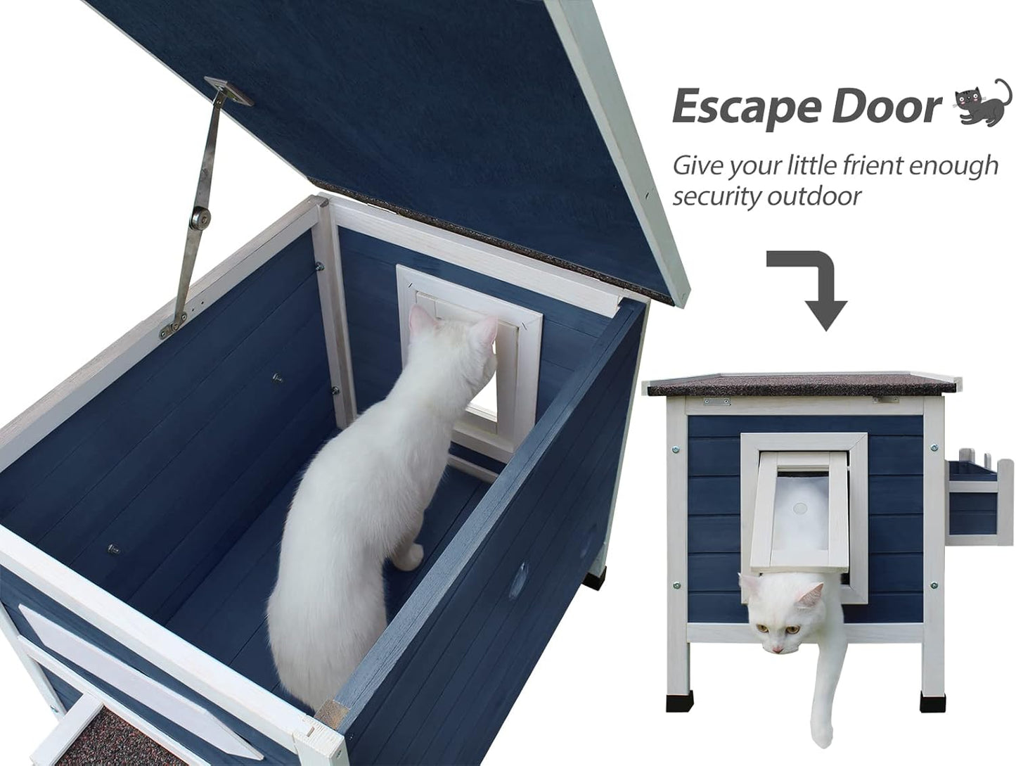 Rockever Outdoor Cat House, Large Outdoor Houses for Feral Cats Wooden Outside Cat Shelter Weatherproof with Escape Door