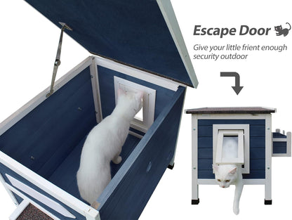 Rockever Outdoor Cat House, Large Outdoor Houses for Feral Cats Wooden Outside Cat Shelter Weatherproof with Escape Door