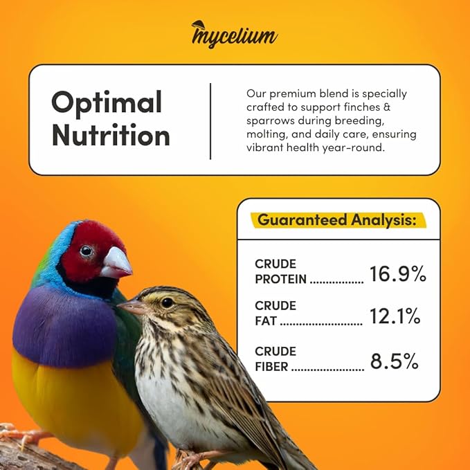 Mycelium Organic Finch & Sparrow Plus Bird Feed (5 LB Bag) | High Protein, Vitamin Enriched Bird Seed Blend for Finches, Sparrows & Canaries | Daily Pet & Wild Bird Food | Non-GMO, Made in USA