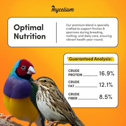 Mycelium Organic Finch & Sparrow Plus Bird Feed (5 LB Bag) | High Protein, Vitamin Enriched Bird Seed Blend for Finches, Sparrows & Canaries | Daily Pet & Wild Bird Food | Non-GMO, Made in USA