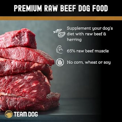 Team Dog Raw Frozen Dog Food | 65% Beef Muscle, Organ Meats, Herring & Green Tripe for Dogs | All Natural Grain Free Dog Food for Optimal Health, Digestion & Coat | 16 x 1lb Rolls