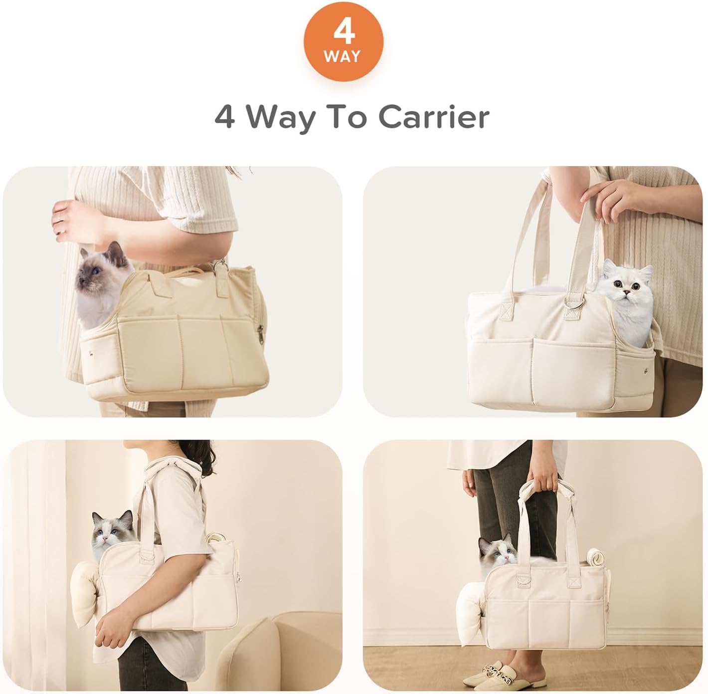 Dog Carriers for Small Dogs, Soft Sided Folding Dog Purse for Dogs Medium Cats Puppies up to 13 Lbs, Washable Breathable Puppy Carrier for Outdoor Travel (Small Beige)