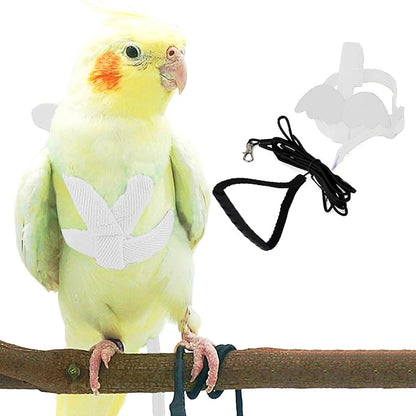 Pet Parrot Bird Harness and Leash, Adjustable Training Design Anti-Bite, Bird Nylon Rope with Cute Wing for Parrots, Suitable for Alexandrine, Scarlet, Keck, Mini Macaw Same Size Birds (White)
