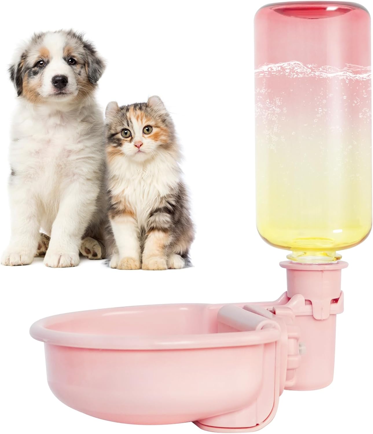 VANNON 16oz Pet Water Bottle, Gravity Dog Water Bowl Dispenser for Cage, Anti-Overflow Water Dispenser for Small Dogs, Cats, Rabbits and Other Small Animals, BPA Free, Gradient Pink