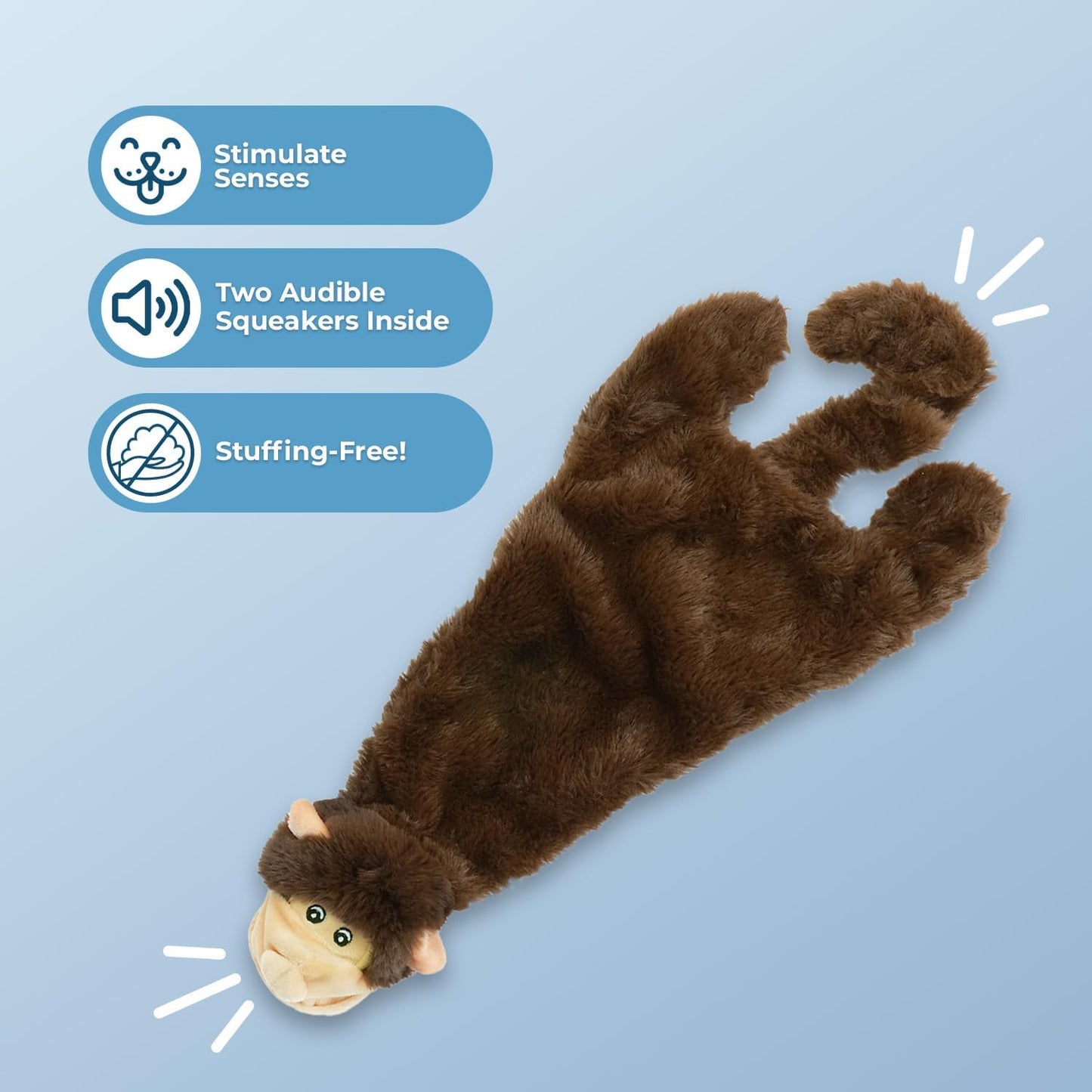 Best Pet Supplies Squeaky Dog Toys with Soft Durable Fabric for Small, Medium and Large Pets Interactive Toy for Indoor Play, Supports Active Biting and Play - Monkey, Squirrel, Small