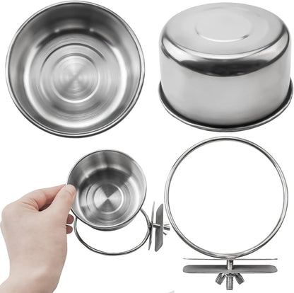 MotBach 3 Pack Bird Feeding Bowls Cups Parrot Food Water Dishes, Stainless Steel Bird Bowl Cup Dish with Clamp, Birdcage Feeder Pet Cage Bowls for Cockatiel Budgie Conure Macaw Parakeet Small Animal