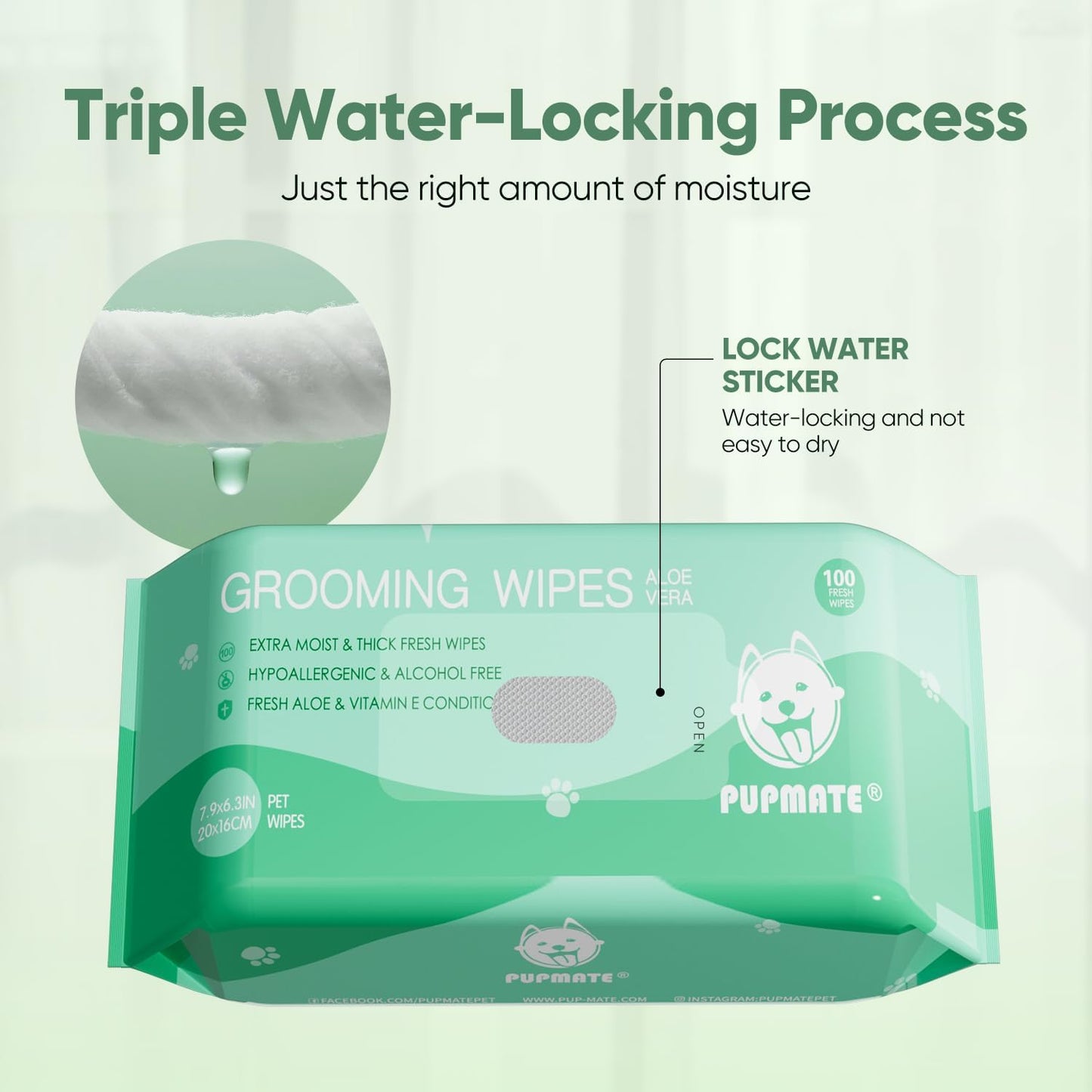 Natural Pet Grooming Wipes, 100 Fresh Counts, Extra Moist & Thick for Dogs & Cats, Puppies & Kittens