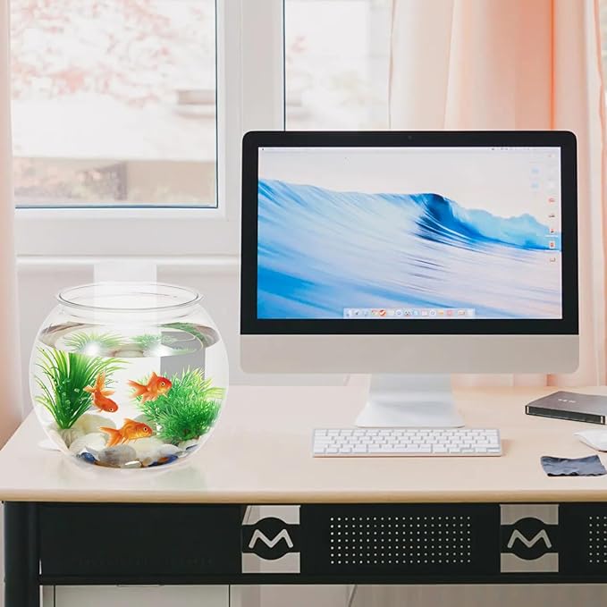 Mipcase Plastic Fish Bowl, Round Desktop Goldfish Bowl Clear Plastic Fish Tank for Home Decor