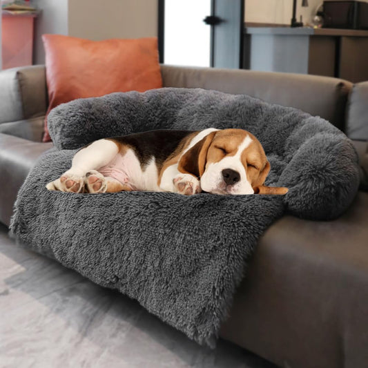 Calming Dogs/Cats Bed Mats, Dog Pad Washable Removable Couch Cover, Plush Long Fur Mat for Pets, Waterproof Lining, Perfect for Small, Medium and Large Dogs and Cats (Dark Gray, 36"x31")