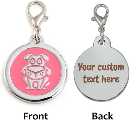 Personalized Funky Dog Design Pet ID Tags with Quick Tag Clip - Puppy Name tag, Happy Dogs ID tag, Laser Engraved pet Tags, Custom pet Name tag (Dog-Round-Small: Pink)