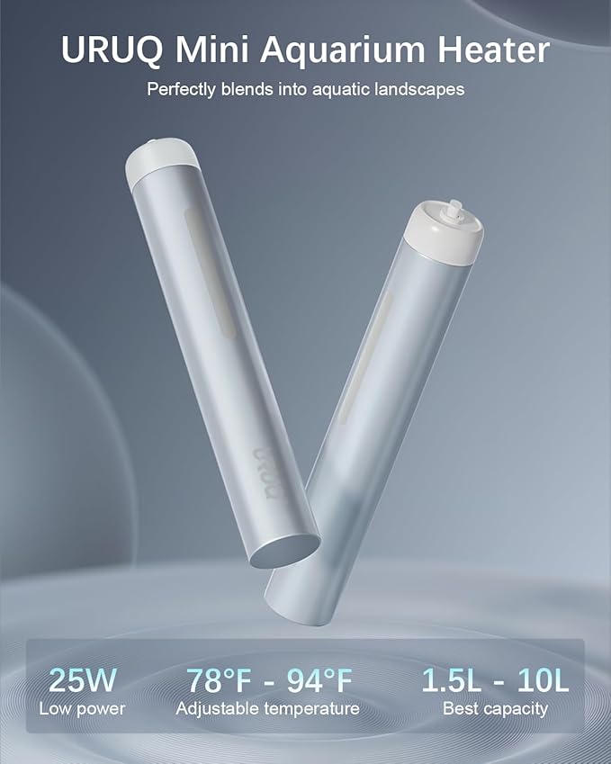 Small Aquarium Fish Tank Heater: URUQ 25W Submersible Aquarium Heater Adjustable Temperature Ultra-Low Water Level for Betta Fish Starter Kit - Under 5 Gallon Mini Aquarium