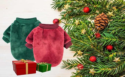 FabriCastle Christmas Dog Sweater, 2-Pack Dog Clothes, Soft and Warm Pet Jackets for Small Dogs & Cats, Winter Pet Apparel Costumes, Puppy Outfits (Dark red,Dark Green, X-Small)