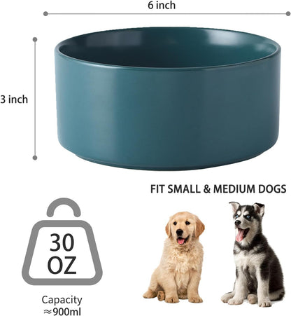 6'' Ceramic Dog Bowl - 30Oz Classic Dogs Food & Water Bowl for Small and Medium Breed Dogs, Heavy Duty Non-Slip Dog Dishes, Food Grade Stoneware Pet Bowl, Dishwasher & Microwave Safe, Green