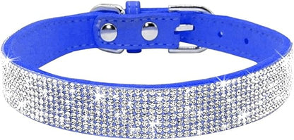 Rhinestone Dog Collar, Cute Dazzling Sparkling Soft Suede Leather Adjustable Pet Dog Cat Collar Crystal Diamond for Puppy Small Medium Large Dogs (L:38-46cm, Dark Blue)
